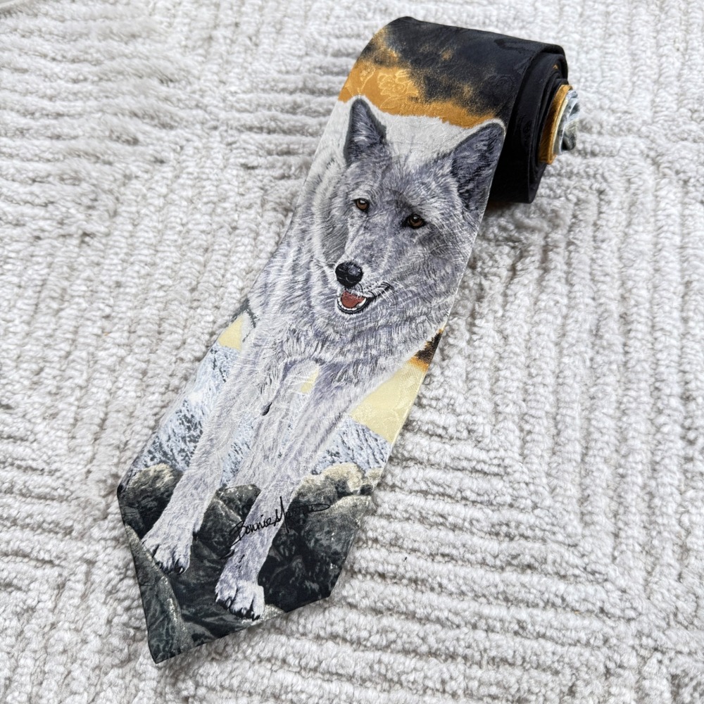 Bonnie Marris Arctic Wolf Tie NWT 1996 Silk Wildlife Vintage Art 90s Nature Core